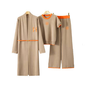 Stile autunnale da <span class=keywords><strong>donna</strong></span> in tre pezzi elegante a maniche corte <span class=keywords><strong>pantaloni</strong></span> <span class=keywords><strong>larghi</strong></span> a maglia lunga con giacca Cardigan in tinta unita 0592 - Product Image 5