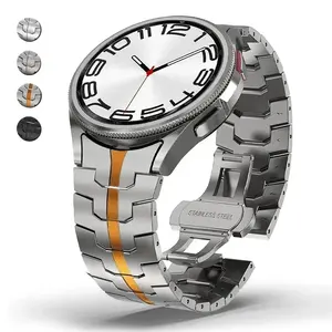 CAOWTAN pulsera sin huecos para <span class=keywords><strong>Samsung</strong></span> <span class=keywords><strong>Galaxy</strong></span> <span class=keywords><strong>Watch</strong></span> 4 <span class=keywords><strong>5</strong></span> 6 Classic 47mm 46mm 45mm Color titanio correa de acero inoxidable 40 44mm banda - Product Image 1