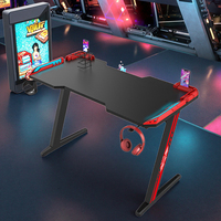 Grande table de jeu PC professionnelle moderne en forme de Z avec porte-gobelet extensible à lumières LED RVB pour salle de jeu
