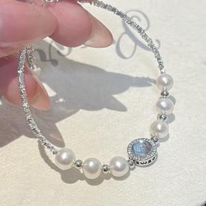 Nuevo Artículo 2025, Joyería Simple Azul, Pulsera de Plata S925 con Perla de Agua Dulce para Mujer, Plata Rota Azul Marino, Regalo de Tesoro - Product Image 3