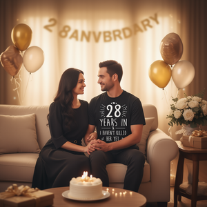 T-shirt promotionnel personnalisable pour la 28e anniversaire de mariage, pour lui et son mari, célébrant 28 ans de mariage - Product Image 3