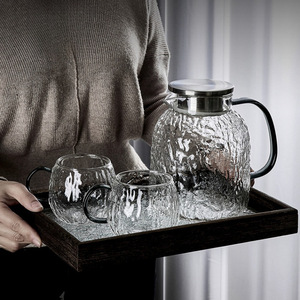 <b>Cold</b> Water Pitcher Large Capacity Glacier Pattern Thickened Glass Belly <b>Cup</b> With Lid Party Use - Product Image 4