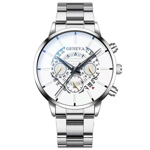 Orologi Classici di Lusso in Lega Dorata con Cinturino in Pelle GENEVA, Orologio da Polso con Data e Calendario, Set di Orologi al Quarzo e Bracciali per Uomo - Product Image 4