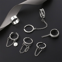 6 pièces/ensemble vente chaude Punk anneaux mode argent couleur croix chaîne anneaux Hip Hop anneau ensemble