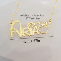 Collar con nombre de ratón de dibujos animados de acero inoxidable con inicial delicada para mujer 316L chapado en oro de 18 quilates con muestra gratis