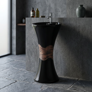 Lavabo design moderne sur pied pour maison et hôtel, noir gris gaufré - Product Image 1