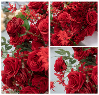 Nouvelle conception de centre de table de mariage, chemin de table en fleurs artificielles rouges et blanches pour la décoration de mariage, arrangement floral pour arche