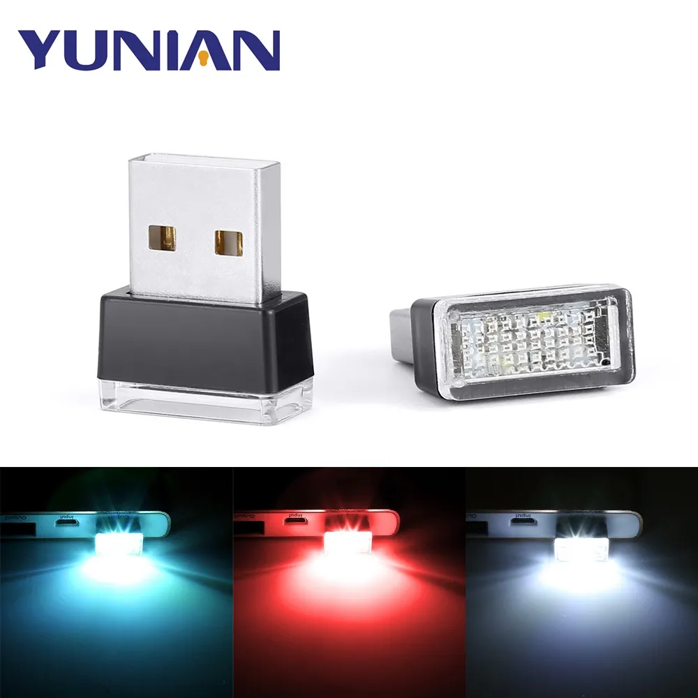 ไฟ LED สร้างบรรยากาศ USB ขนาดเล็กสำหรับรถยนต์,โคมไฟตกแต่งไฟฉุกเฉิน PC อเนกประสงค์ปลั๊กแอนด์เพลย์สีแดง/น้ำเงิน/ขาว