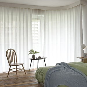 Venta al por mayor de lino simple apagón tela listo blanco barato cortina - Product Image 2