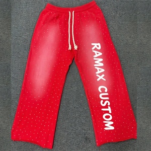Fabricant de vêtements – Pantalon de survêtement ample en molleton épais de coton personnalisé pour homme, coupe droite, jambe large, entièrement orné de strass - Product Image 1
