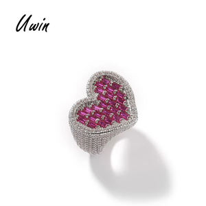 UWIN grosir persegi CZ Cincin hati cinta cincin jari merah muda ungu hijau batu Hypoallergenic cincin untuk anak perempuan - Product Image 1