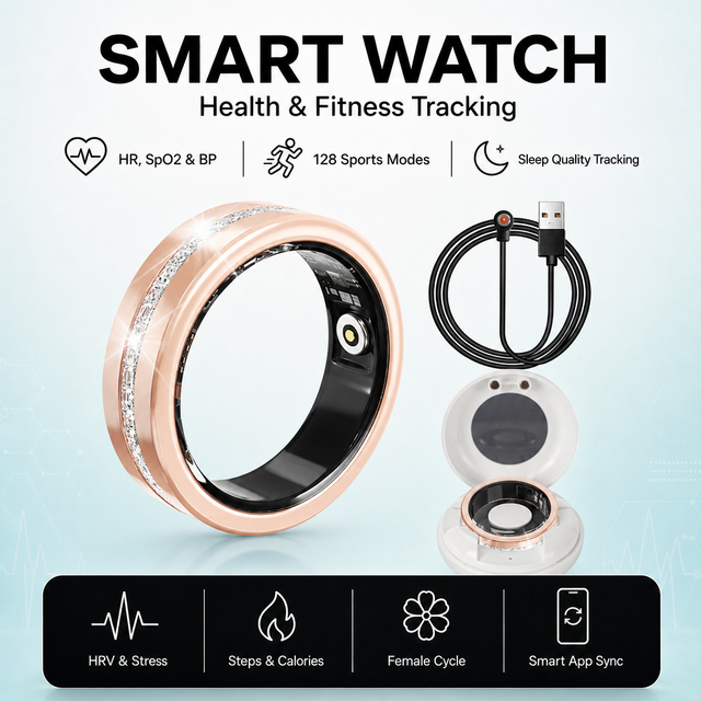 18mAh Battery BT 5.1 IP68 Waterproof 3.0mm Diamond Blood Oxygen Blood Pressure HRV Sleep Cycling Workout Smart Ring