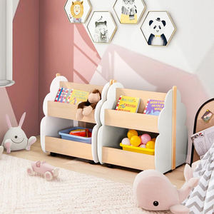 Estantería de Madera de 2 Niveles para Niños, <span class=keywords><strong>Librería</strong></span> Multifuncional para Niños Pequeños con Ruedas Universales para Guardería - Product Image 5