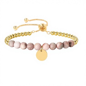 Bracciale da donna con perline geometriche in pietra zebrata rosa, catena a coulisse placcata oro 18K, ciondolo con 26 lettere, alla moda, per amicizia BFF - Product Image 3