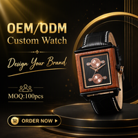 Montre-bracelet rectangulaire en bois personnalisée OEM ODM avec plusieurs cadrans, bracelet en cuir grain crocodile, marque privée