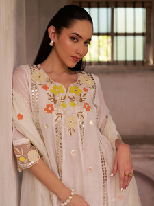 Hot Sale <b>Women</b> White Floral Embroidered Pure Cotton <b>Kurta</b> with Palazzo & Dupatta Set Wear <b>for</b> Casual Festive Daily Use <b>For</b> Sale - Product Image 6