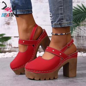 Sandalias de Tacón Alto con Suela Gruesa y Color Sólido, Tallas Grandes, Fabricante de Tacones, Venta al por Mayor, Zapatos Casuales de Mujer - Product Image 3