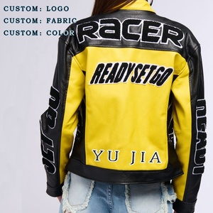 여성용 맞춤형 레트로 클래식 가죽 오토바이 재킷 OEM 로고 패치 자수 스포츠웨어 레이싱 재킷 - Product Image 5