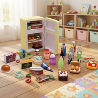 Mini-réfrigérateur jouet à porte unique en plastique, ensemble de jeu d'imitation, 20 mini-accessoires alimentaires pour modèle de scène de cuisine pour enfants