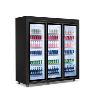 tempered glass doors sand black color compressor build out commercial refrigerator drink vertical showcase fridge