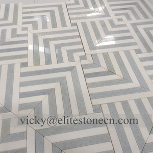 Mosaico de Mármol Blanco de Thassos con Diseño Simple y Mezcla de Mármol Azul Argentino - Product Image 2