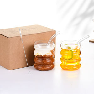 Taza de café de vidrio para beber rayada de borosilicato alto con pajita de vidrio - Product Image 6