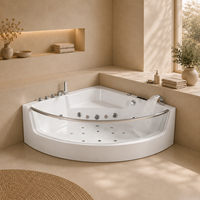 Baignoire d'angle en acrylique écologique avec garniture chromée, verre et appui-tête incurvé