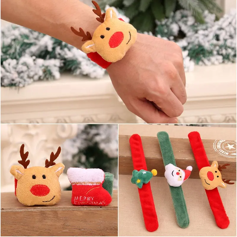 2023 Hot Sell Xmas Speelgoed Klein Cadeau Voor Kinderen Hand Ring Santa Sneeuwpop Pluche Handcirkel Kerst Klap Klap Armband