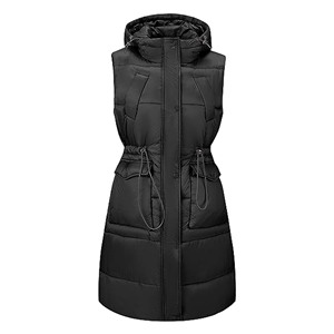 Gilet matelassé long en nylon à capuche pour <span class=keywords><strong>femme</strong></span> avec fermeture éclair, style décontracté, vente en gros pour l'hiver - Product Image 3