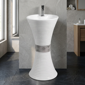 Modern Hotel Ceramic Bathroom Sink Pedestal Wash Basin Luxury White Color Freestanding Stand - Product Image 2