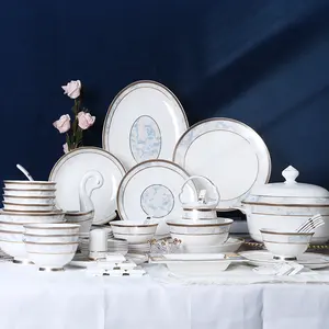 Новый дизайн, элегантный набор посуды из белого фарфора, подарочный набор для посуды из Китая