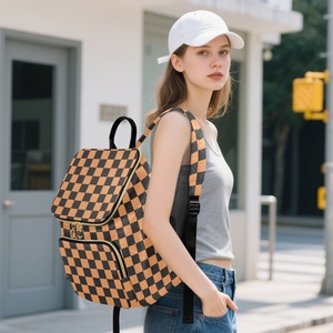 New Arrival Product Custom <b>Brown</b> Checkered Plaid College and University <b>Backpack</b> Zipper Closure Pattern Back Pack - Product Image 6