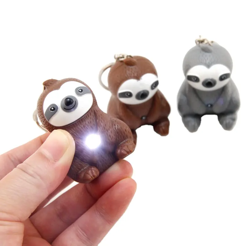 새로운 재미 있은 귀여운 나무 늘보 모양 소리 동물 열쇠 고리 키 체인 키 체인 선물 LED 조명 LED