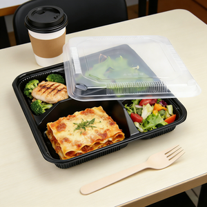 Conteneur alimentaire jetable recyclable, boîtes à lunch à 4 compartiments, boîte en plastique réfrigérable - Product Image 1