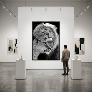 Modern Black and White Lion Couple Oil Painting, Hand Painted Animal <b>Canvas</b> Wall Art for Living Room Hotel Decoration - Product Image 3