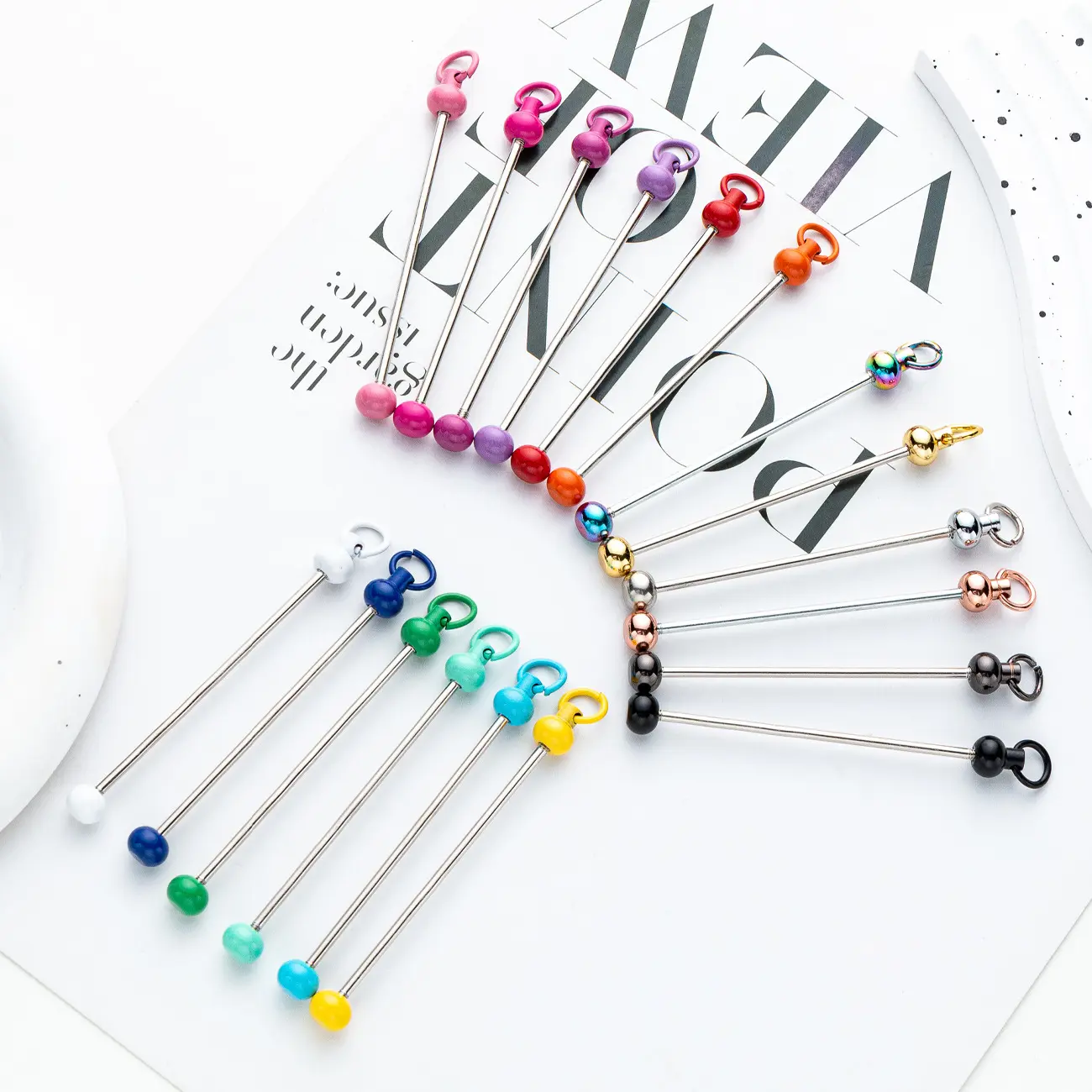 Bán Buôn DIY Keychain Thanh Đồ Trang Sức Thủ Công Mỹ Nghệ Trống Kim Loại Keyring Thêm Một Bead Hook Bead Keychain DIY Đính Cườm Thanh Keychain