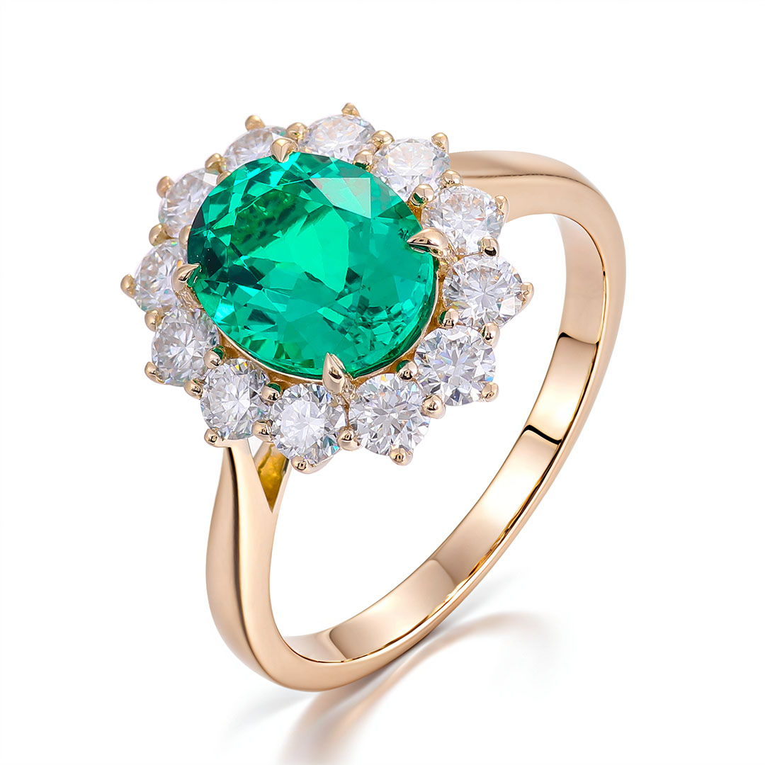 Bague en or jaune 14 carats avec pierres précieuses de laboratoire