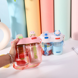 Bouteille d'eau scolaire réutilisable <span class=keywords><strong>Kawaii</strong></span> pour enfants, 600 ml, anti-fuite, à boire directement, écologique, sans BPA, avec paille/sangle, qualité alimentaire - Product Image 4