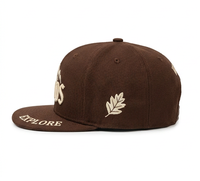 Casquette Snapback 6 Panneaux pour l'extérieur, couleur marron terre uni, avec broderie 3D Motif Feuille d'Arbre de Montagne WOODS