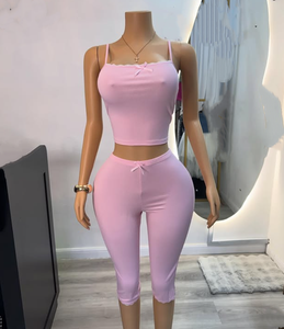 Viviblook Z402ST02 Women Summer <b>Set</b> New Sexy Lace Vest Tank Top Capris Pants Two Piece Casual <b>Set</b> - Product Image 1