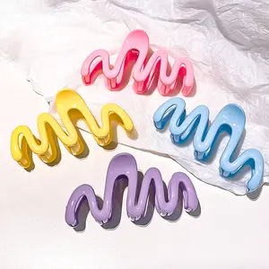 Low MOQ Solid Color Large10.5cm Waves shape Butterfly Shark Hair Jaw Clamp Crab Ponytail Accessory Jelly Acrylic Hair Claw Clip