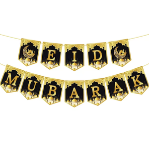 Decorazioni per Ramadan Eid Mubarak 2026, Striscione in Carta Oro e Nero, Ornamenti Islamici, Bandiere e Accessori per <span class=keywords><strong>Feste</strong></span> Musulmane, Articoli Decorativi Durevoli - Product Image 4