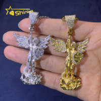 Pendentif Aile d'Ange Religieux Nouveau Design en Or Blanc S925 Moissanite VVS, Bijou Iced Out, Vente en Gros et Dropshipping