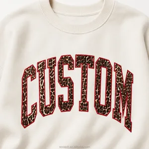 OEM Custom Women's Oversized <b>Sweatshirt</b> Custom <b>Leopard</b> Letter Applique Embroidered Crewneck Pullover <b>Sweatshirt</b> Design - Product Image 6