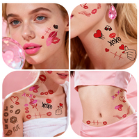Autocollants de tatouage temporaires pour femmes et filles, lèvres rouges sexy, fleurs aux couleurs vives, Saint-Valentin, tatouage pour couples, Tatouage Femme