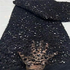 Tissu en dentelle africaine perlée à bas prix, tissu en dentelle lourde entièrement perlée pour robe de mariée, fête, bricolage, costumes de spectacle pour enfants - Product Image 6