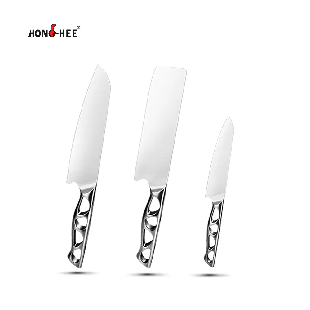 New Design Classical 3Pcs High Carbon Stainless Steel Hollow Handle Professional Chef Santoku Kitchen Knife Set