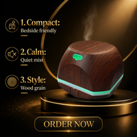 Diffuseur d'huiles essentielles USB à grain de bois, humidificateur ultrasonique d'aromathérapie 150 ml avec lumière LED pour la maison et la voiture