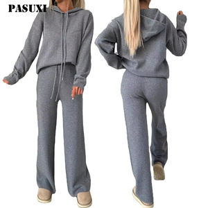 PASUXI Nuovo Completo Invernale Casual da <span class=keywords><strong>Donna</strong></span> con Maglione a Collo Alto e Maniche Lunghe Lavorato a Trecce e Pantaloni Larghi Abbigliamento Autunno Inverno - Product Image 1