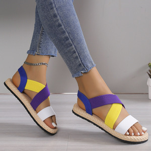 Sandalias Planas de Talla Grande para Mujer, Sandalias Casuales de Verano con Tira Elástica Ancha, Sandalias de Diseñador con Punta Abierta para Dama - Product Image 3